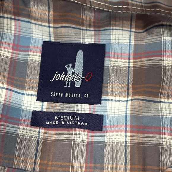 Johnnie-O Shirt Mens Medium Plaid Long Sleeve Button Down Blue Brown Pink Tide - Picture 2 of 5
